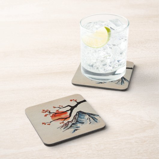 Zen Serenity Landschaft - Sakura Berg Sonnenunterg Getränkeuntersetzer (Rechte Seite)