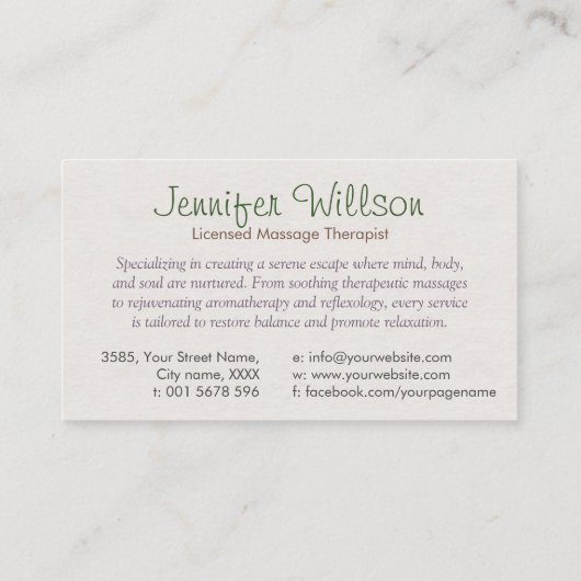 Zen Serenity Wellness-Center Watercolor Art Visitenkarte (Rückseite)