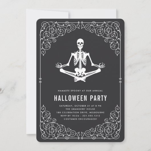 Zen Skeleton Halloween-Party Einladung (Vorderseite)