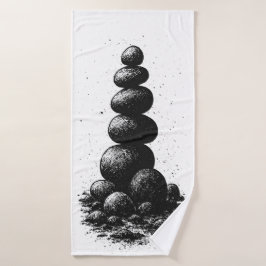 Zen-Stein-Cairn – Minimalistische Ritual-Einladung Badehandtuch