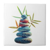 Zen-Steine im Gleichgewicht mit Bambus-Blätter ges Fliese (Vorderseite)