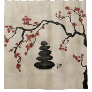 Zen Steine Sakura Baum Duschvorhang