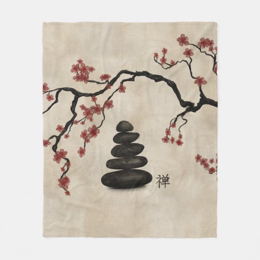 Zen Steine Sakura Baum Fleecedecke (Vorderseite)