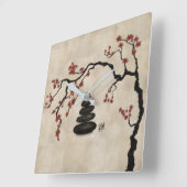 Zen Steine Sakura Baum Quadratische Wanduhr (Winkel)