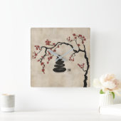 Zen Steine Sakura Baum Quadratische Wanduhr (Zuhause)