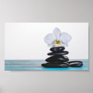 Zen-Steine Weiße Orchidee Poster