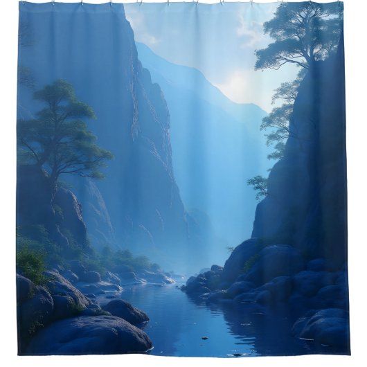 Zen-Stille in blauer Landschaft Duschvorhang (Vorderseite)