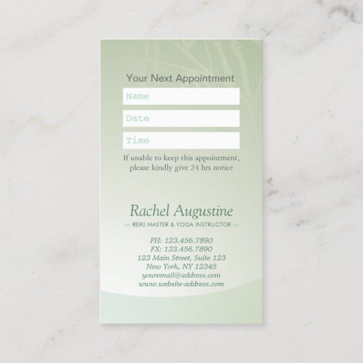 ZEN Stone Bamboo WELLNESS-CENTER Massage Therapist Terminkarte (Rückseite)
