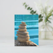 Zen stone tower with blue water postcard postkarte (Stehend Vorderseite)