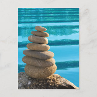 Zen stone tower with blue water postcard postkarte