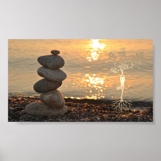 Zen Stones, Landschaft, Girl-Silhouette Poster (Vorne)