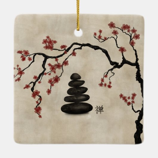 Zen stones Sakura Tree Keramikornament (Rückseite)