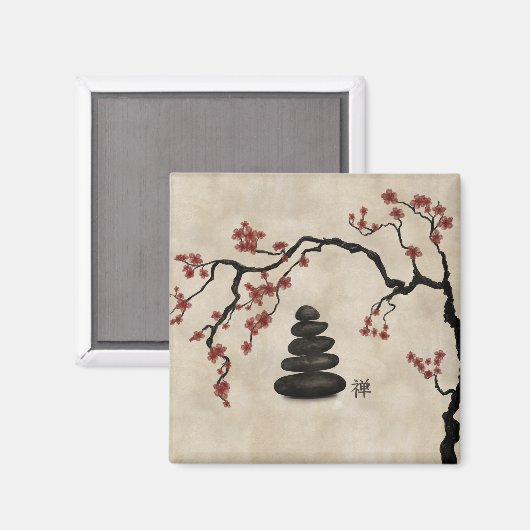 Zen stones Sakura Tree Magnet (Vorderseite/Rückseite)