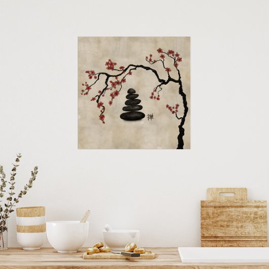 Zen stones Sakura Tree Poster (Küche)
