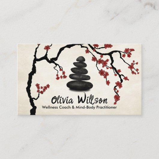 Zen stones Sakura Tree Roter Blossom Visitenkarte (Vorderseite)