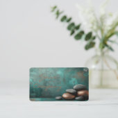 Zen Stones Spa Wellness Turquoise copper Visitenkarte (Stehend Vorderseite)