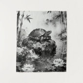 Zen Turtle Tapestry | Lotus Pond Ink Art  Wandteppich (Vorderseite)