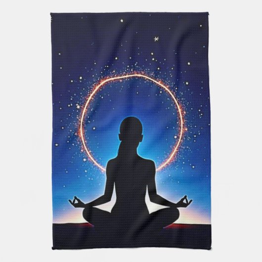 Zen unter Sternen: Kosmische Meditation Geschirrtuch (Vertikal)