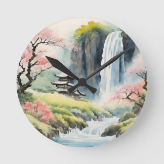 Zen-Wasserfarben-Haus-Rund-Uhr Runde Wanduhr