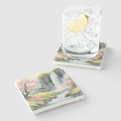 Zen Watercolor House Coaster Steinuntersetzer (Seitenansicht)