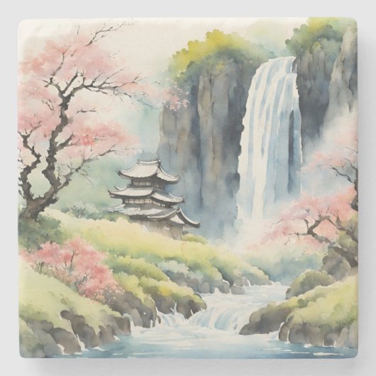 Zen Watercolor House Coaster Steinuntersetzer (Vorderseite)