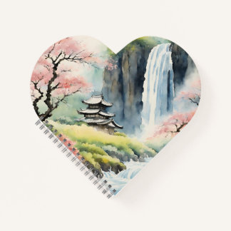 Zen Watercolor House Heart-Shaped Notebook Notizblock