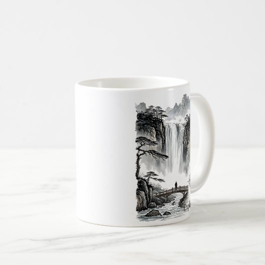 Zen Waterfall Mountain Ink Art Explore Compass Kaffeetasse (VorderseiteRechts)