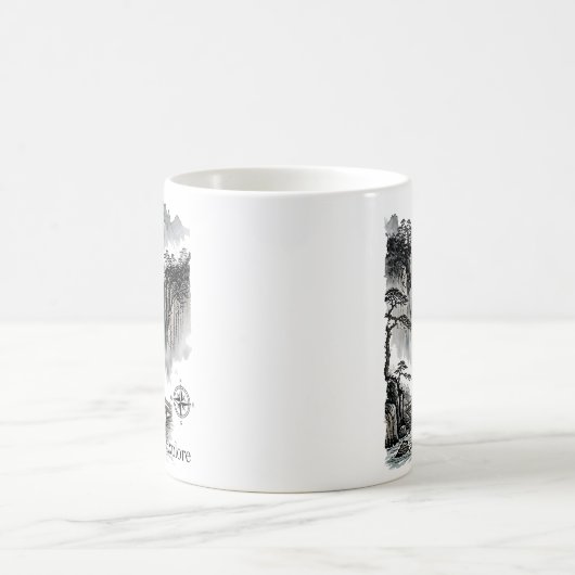 Zen Waterfall Mountain Ink Art Explore Compass Kaffeetasse (Mittel)