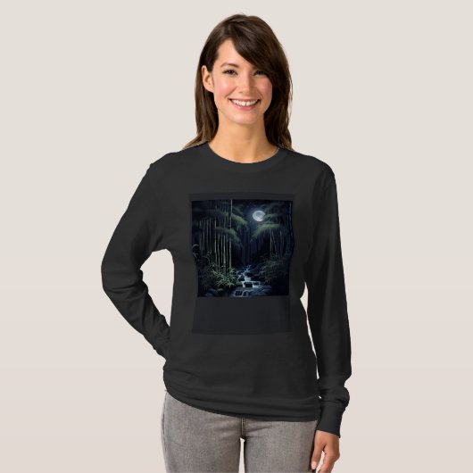 Zen Waterfall River in Bamboo Forest T-Shirt (Vorne ganz)