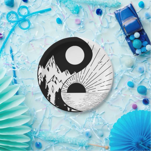 Zen Yin Yang Schwarz-weiß Pappteller (Party)
