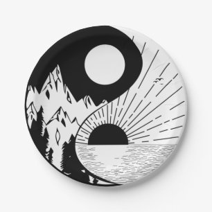 Zen Yin Yang Schwarz-weiß Pappteller