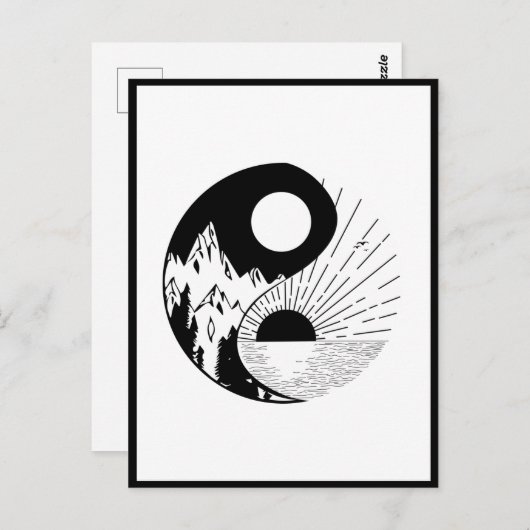 Zen Yin Yang Schwarz-weiß Postkarte (Vorne/Hinten)