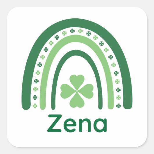Zena Name Clover Boho Rainbow Quadratischer Aufkleber (Vorderseite)