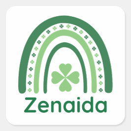 Zenaida Name Clover Boho Rainbow Quadratischer Aufkleber