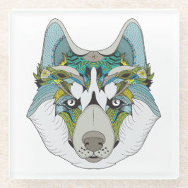 Zenart gemustert Husky Dog Blue Husky Face Glasuntersetzer
