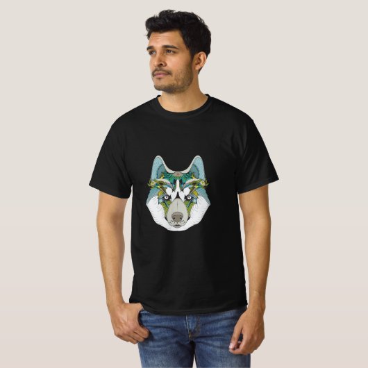 Zenart gemustert Husky Dog Blue Husky Face T-Shirt (Vorne ganz)