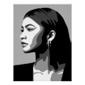 Zendaya | Schwarz-Weiß-Porträtmalerei Poster (Vorderseite)