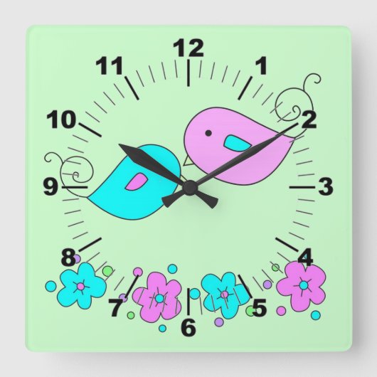 Zender Birds Wall Clock Quadratische Wanduhr (Vorderseite)