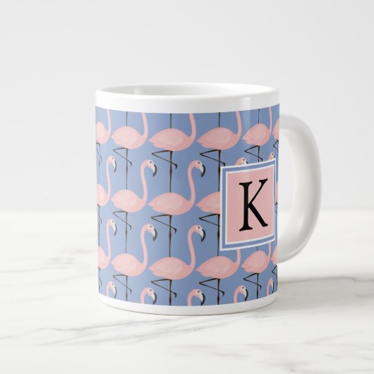 Zender Flamingo-Muster| Monogramm Jumbo-Tasse (Vorderseite Rechts)