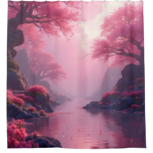 Zenlandschaft in Flamingo-Rosa Duschvorhang (Vorderseite)