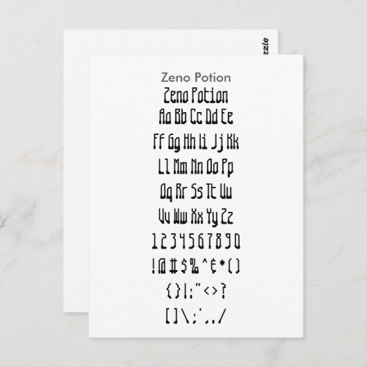 Zeno Potion - Zazzle-Schriftart-Musterblatt Postkarte (Vorne/Hinten)