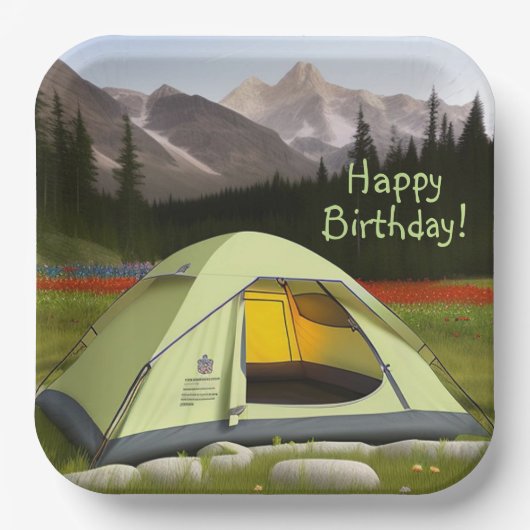 Zent Camping Birthday Pappteller (Vorderseite)