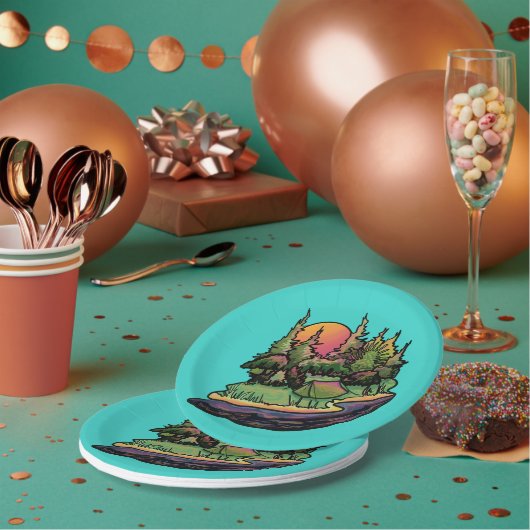 Zent Camping Wilderness Scene Pappteller (Multi)