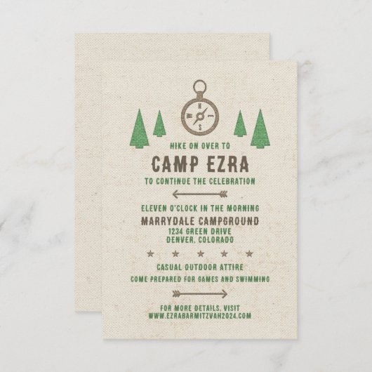 Zent Leinwand Camping Bar Mitzvah Empfang Begleitkarte (Vorne/Hinten)