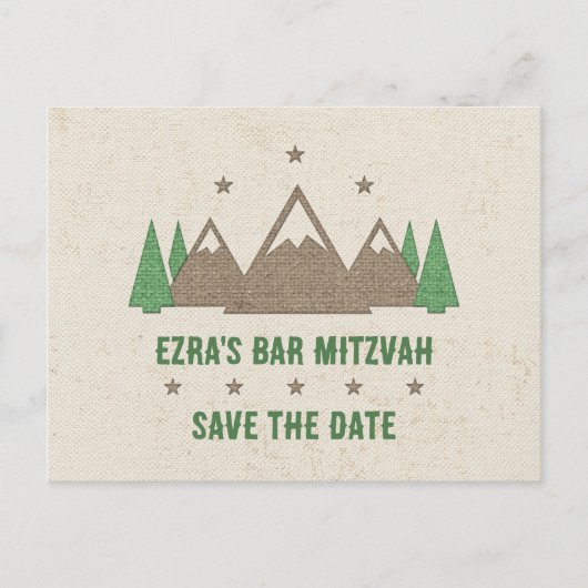 Zent Leinwand Camping Bar Mitzvah Save the Date Postkarte (Vorderseite)
