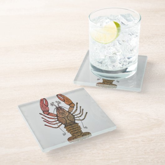 Zentangle Art-Hummer Glasuntersetzer (Schrägansicht)