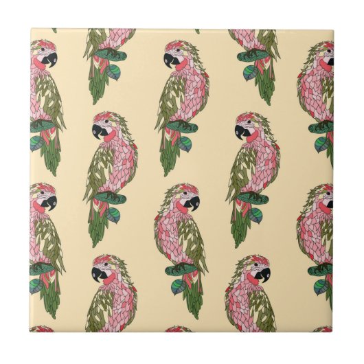 Zentangle Art-Papageien Fliese (Vorderseite)