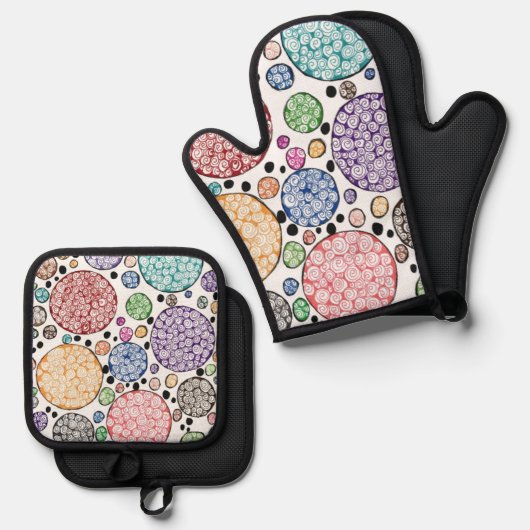 Zentangle circles pattern ofenhandschuh & Topflappen-Set (Vorderseite/Rückseite)