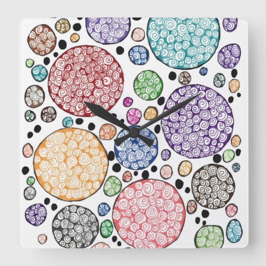Zentangle circles pattern quadratische wanduhr (Vorderseite)
