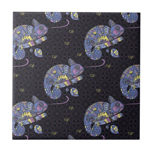 Zentangle Eidechse Fliese (Vorderseite)